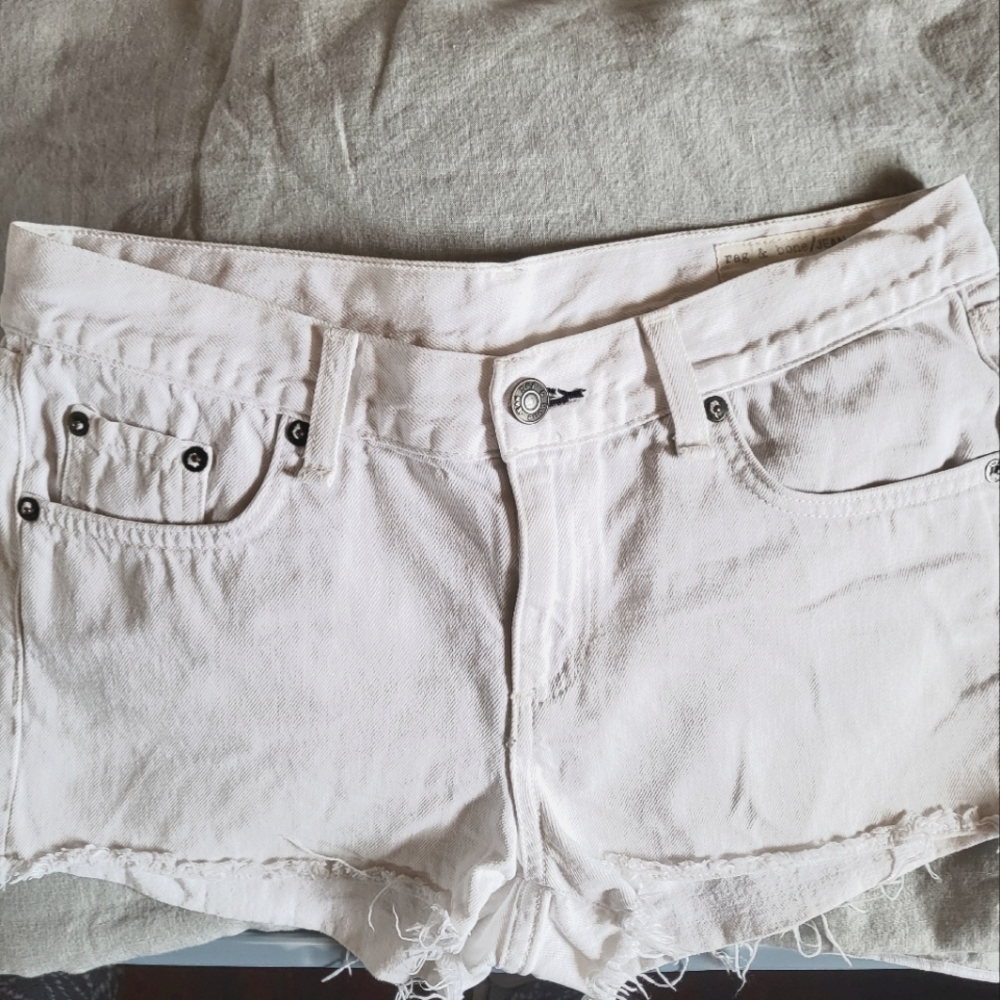 Rag And Bone White Denim Frayed Hem Shorts
